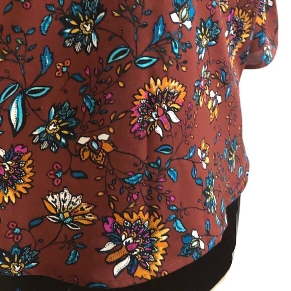meraki Floral Bell Sleeve Choker Neck Blouse Sz L - Picture 3 of 10